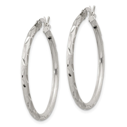 Sterling Silver Satin Diamond-Cut 2X31mm Hoop Earrings