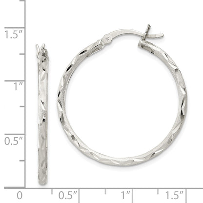 Sterling Silver Satin Diamond-Cut 2X31mm Hoop Earrings