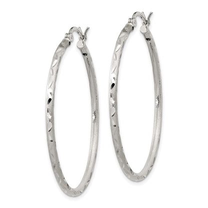 Sterling Silver Satin Diamond-Cut 2X40mm Hoop Earrings