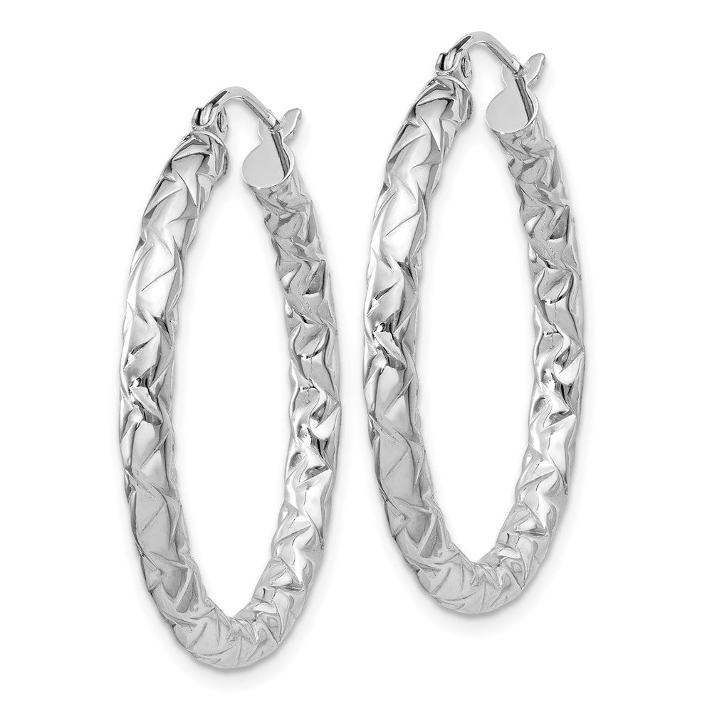 Sterling Silver Rhodium-Plated Textured 3X30mm Hoop Earrings