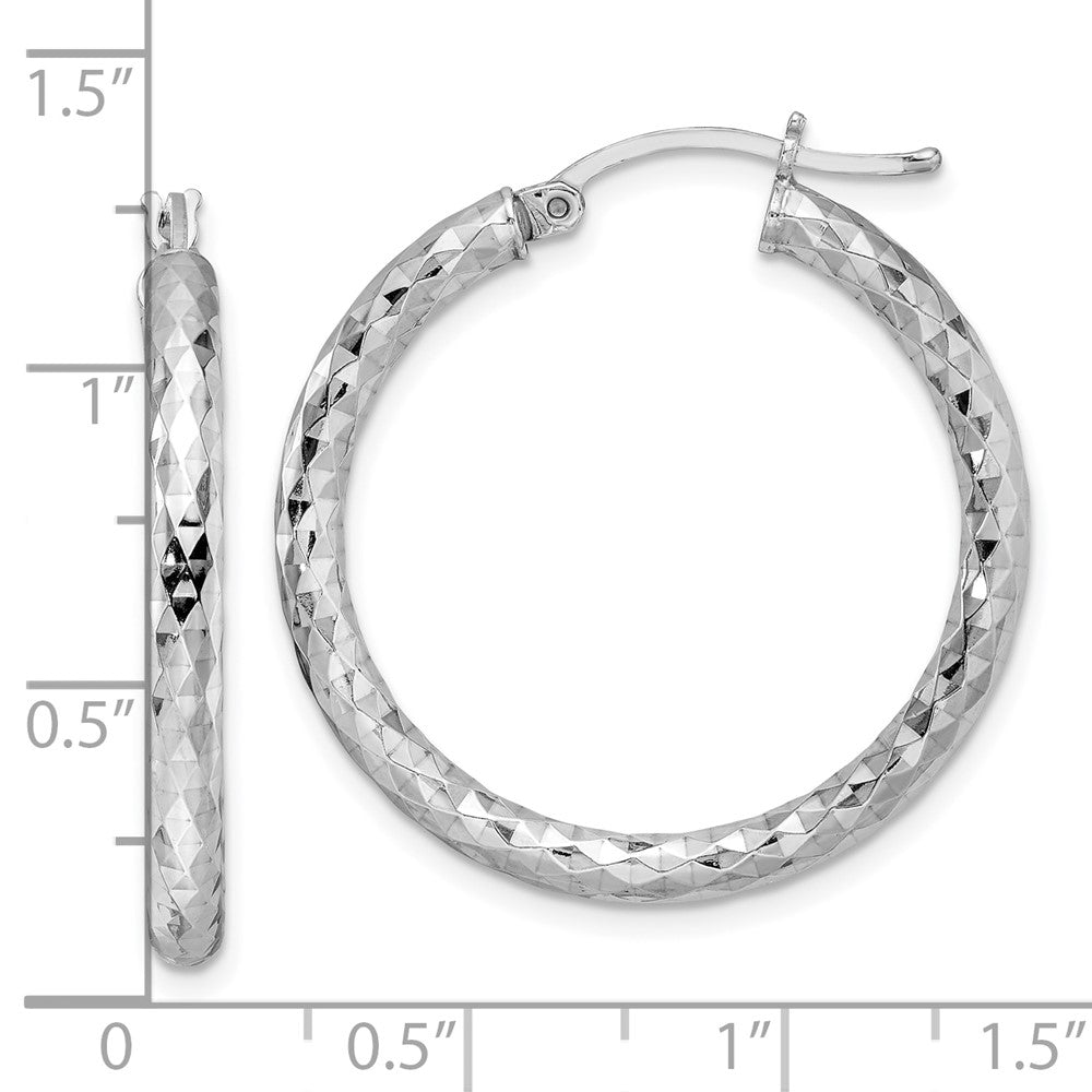 Sterling Silver Rhodium-Plated Textured 3X30mm Hoop Earrings