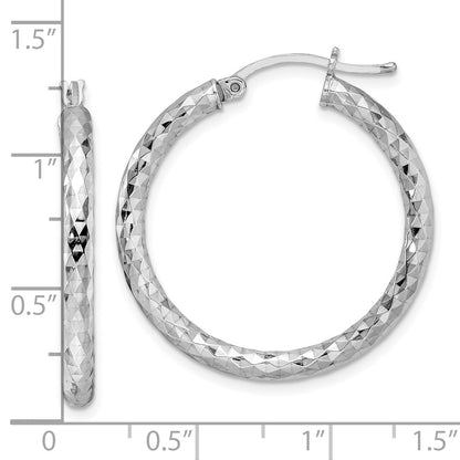 Sterling Silver Rhodium-Plated Textured 3X30mm Hoop Earrings