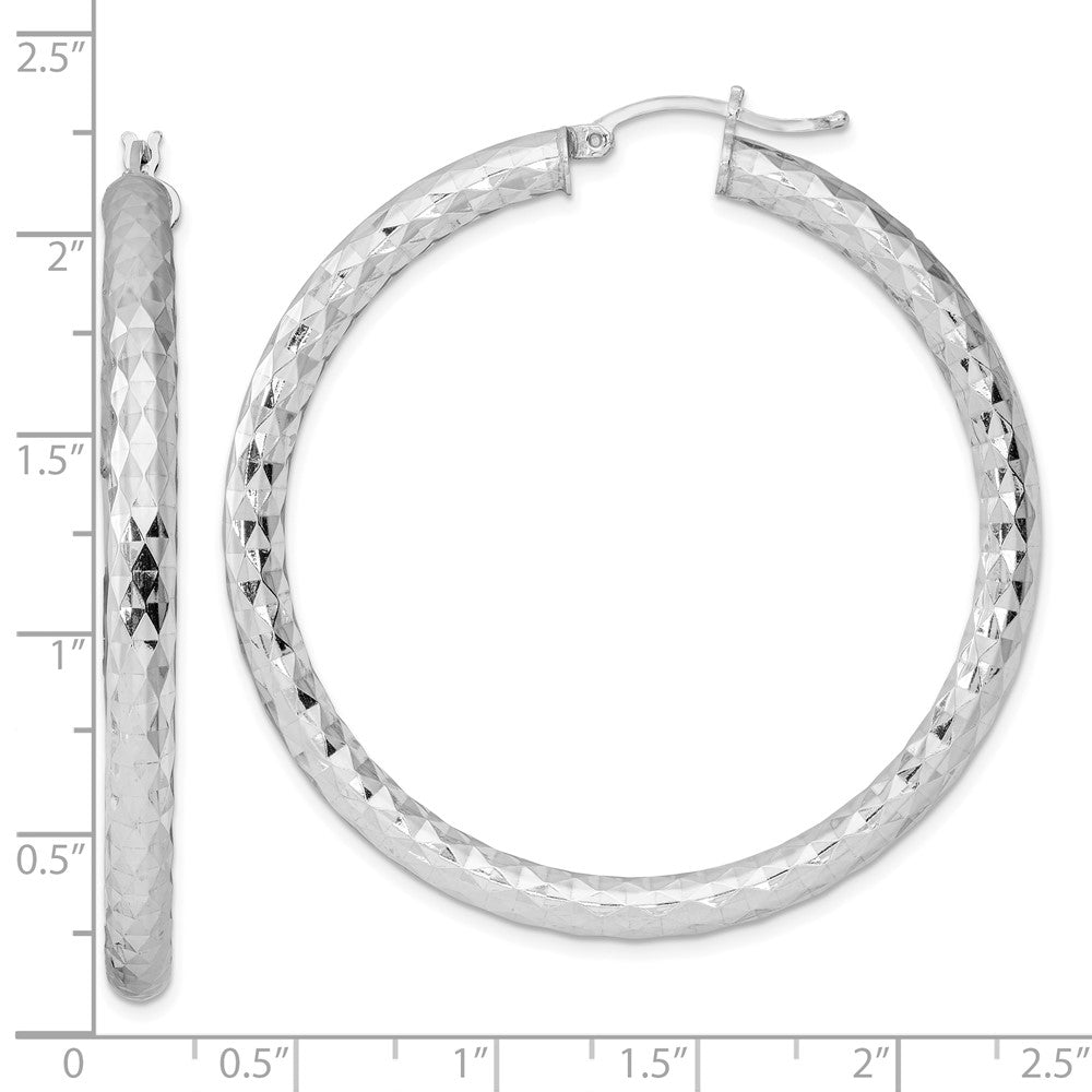 Sterling Silver Rhodium-Plated Textured 4X50mm Hoop Earrings