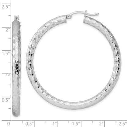 Sterling Silver Rhodium-Plated Textured 4X50mm Hoop Earrings