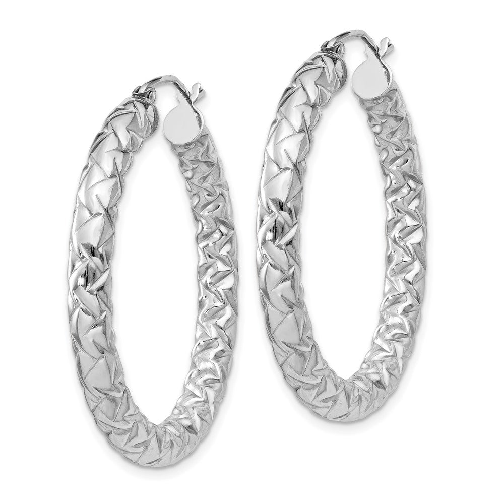 Sterling Silver Rhodium-Plated Textured 4X35mm Hoop Earrings
