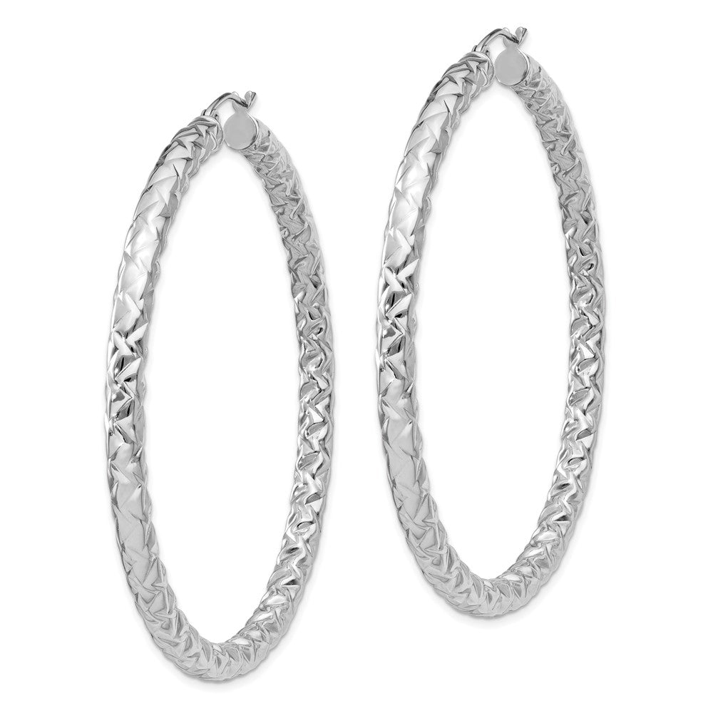 Sterling Silver Rhodium-Plated Textured 4X60mm Hoop Earrings