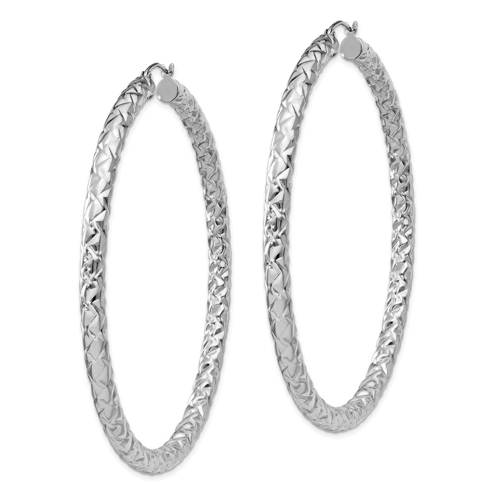 Sterling Silver Rhodium-Plated Textured 4X65mm Hoop Earrings