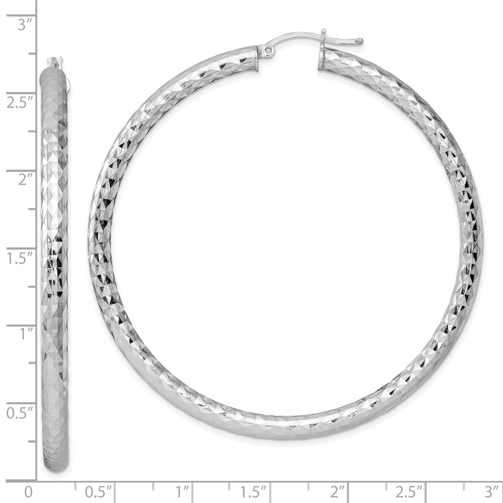 Sterling Silver Rhodium-Plated Textured 4X65mm Hoop Earrings