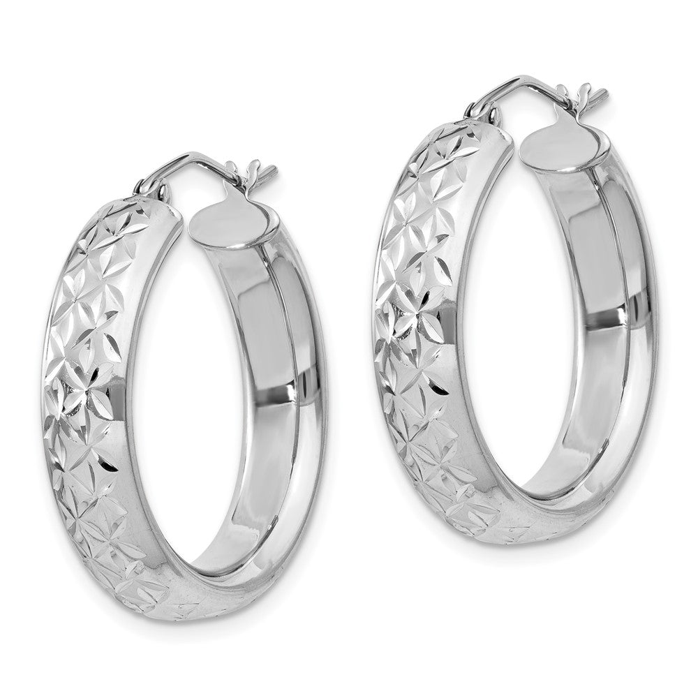Sterling Silver Rhodium-Plated Diamond Cut 5mm Hoop Earrings