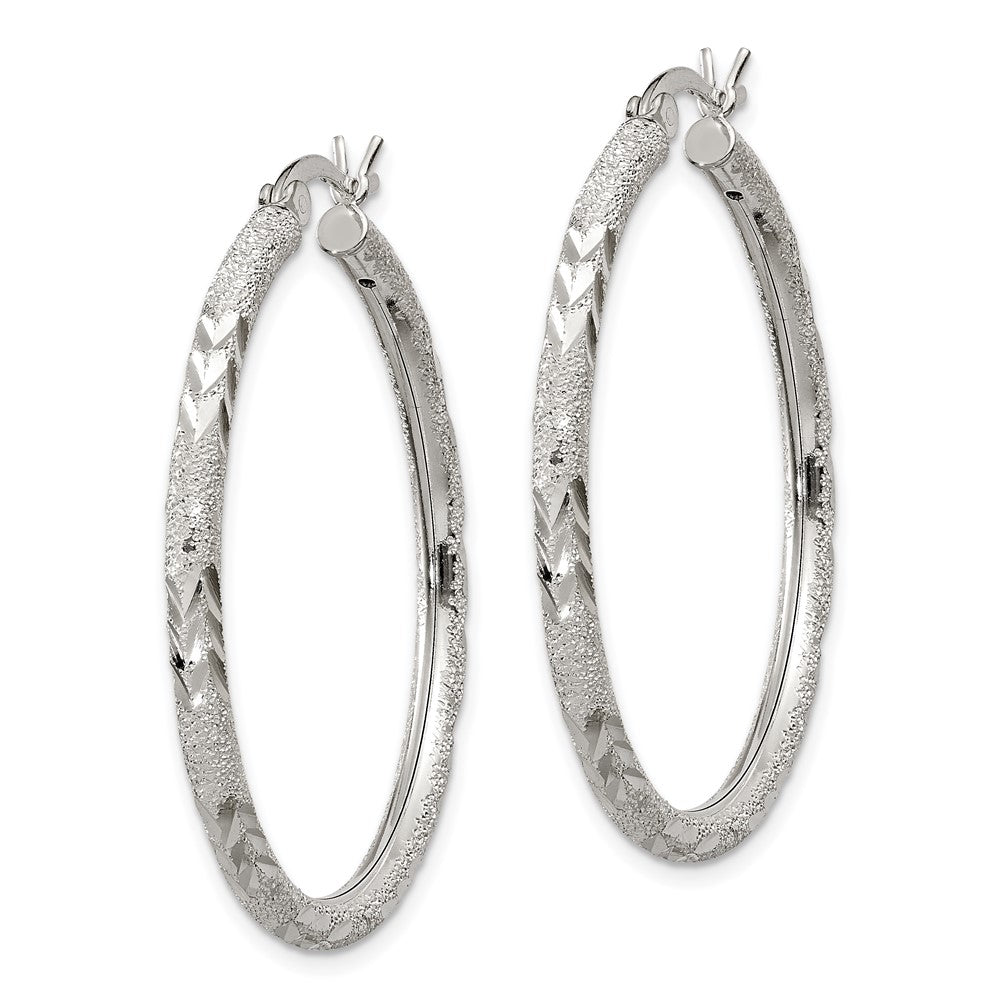 Sterling Silver 2.5mm Diamond-Cut Laser-Cut Hinged Hoop Earrings