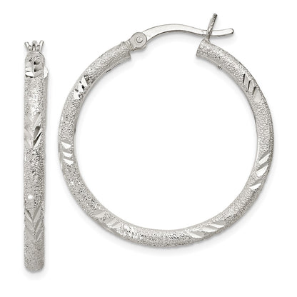 Sterling Silver 2.5mm Diamond-Cut Laser-Cut Hinged Hoop Earrings