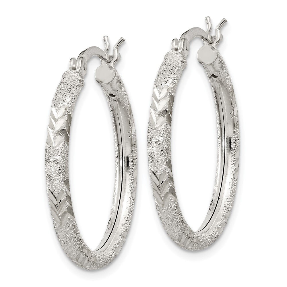 Sterling Silver 2.5mm Diamond-Cut Laser-Cut Hinged Hoop Earrings