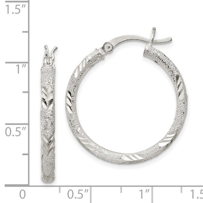 Sterling Silver 2.5mm Diamond-Cut Laser-Cut Hinged Hoop Earrings
