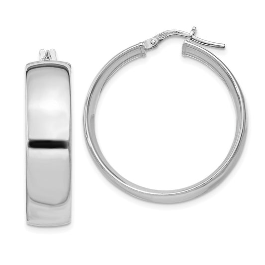 Sterling Silver Rhodium-Plated 7X30mm Hoop Earrings