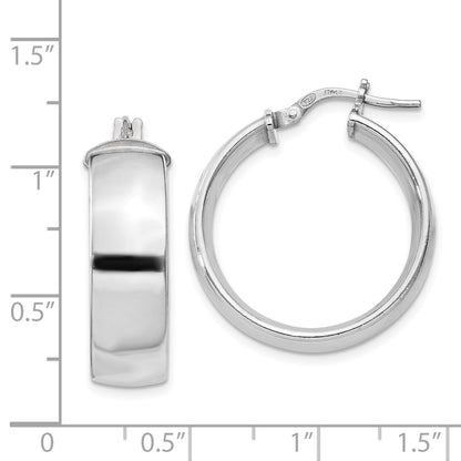 Sterling Silver Rhodium-Plated 7.5X25mm Hoop Earrings