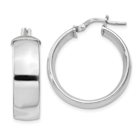 Sterling Silver Rhodium-Plated 7.5X25mm Hoop Earrings