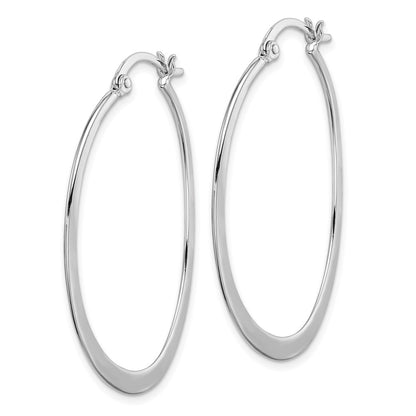 Sterling Silver Rhodium-Plated Polished Oval Hoop Earrings