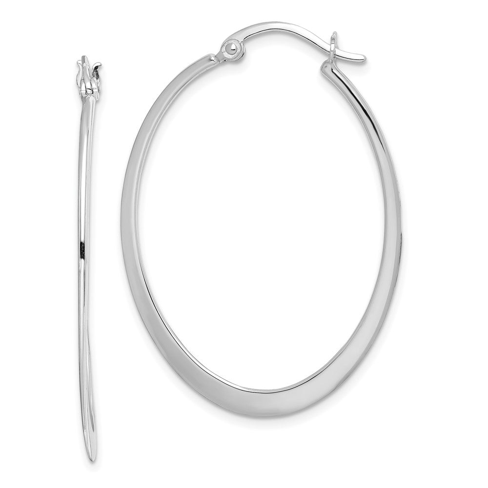 Sterling Silver Rhodium-Plated Polished Oval Hoop Earrings