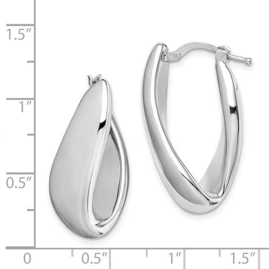 Sterling Silver Rh-Plated Polished Twist Hollow Oval Hoop Earrings