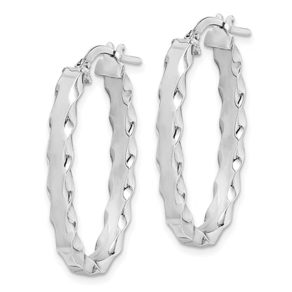 Sterling Silver Rh-Plated Scalloped Edge 4mm Oval Hoop Earrings