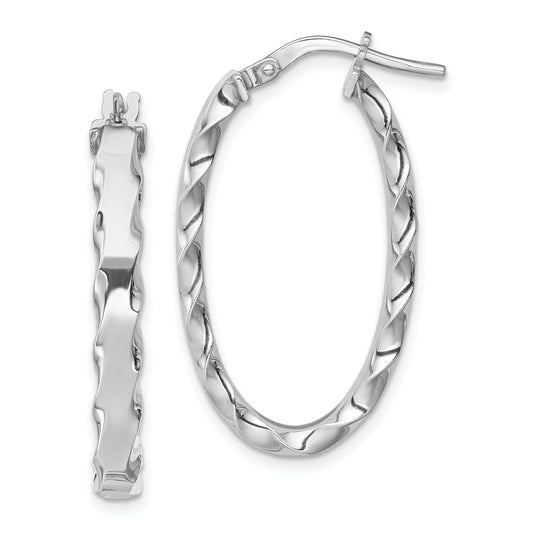 Sterling Silver Rh-Plated Scalloped Edge 4mm Oval Hoop Earrings