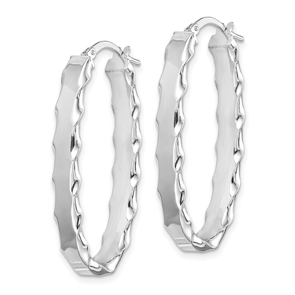 Sterling Silver Rh-Plated Scalloped Edge 5mm Oval Hoop Earrings