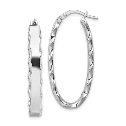 Sterling Silver Rh-Plated Scalloped Edge 5mm Oval Hoop Earrings