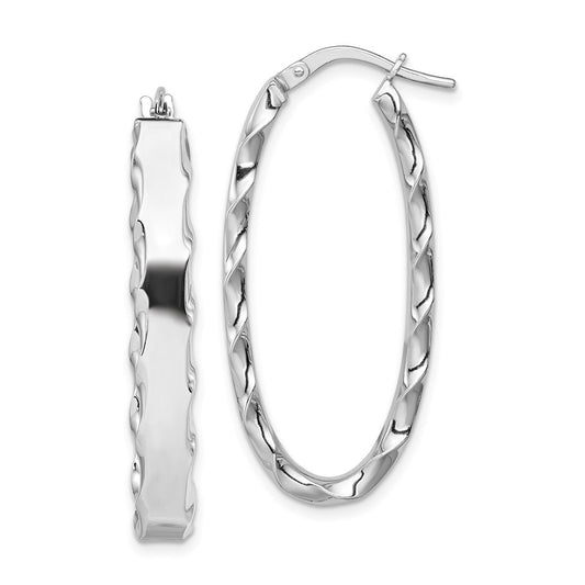 Sterling Silver Rh-Plated Scalloped Edge 5mm Oval Hoop Earrings