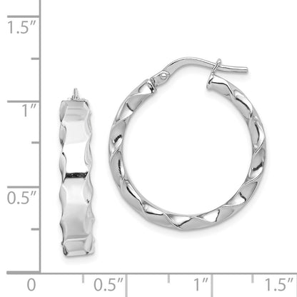 Sterling Silver Rh-Plated Scalloped Edge 5mm Round Hoop Earrings