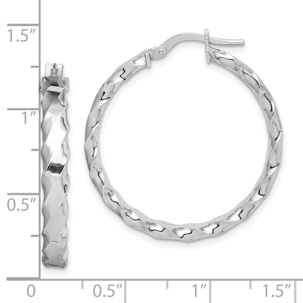 Sterling Silver Rh-Plated Scalloped Edge 4mm Round Hoop Earrings