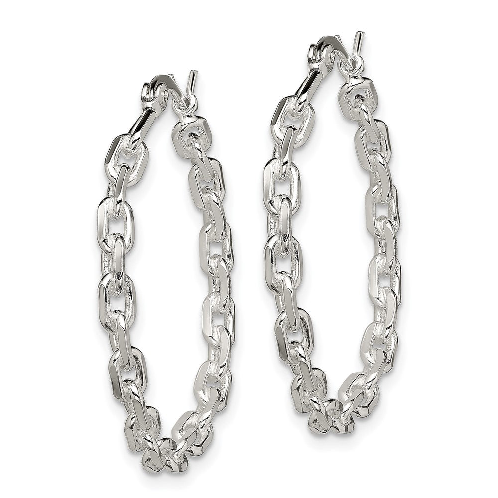 Sterling Silver Polished Cable Chain 3X30mm Hoop Earrings