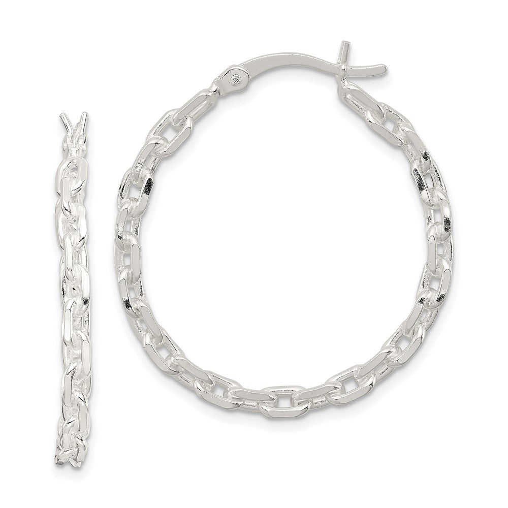 Sterling Silver Polished Cable Chain 3X30mm Hoop Earrings