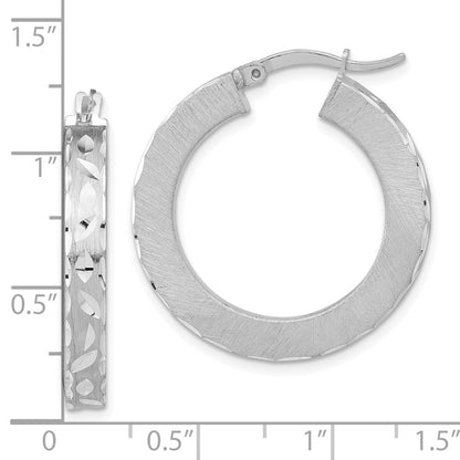 Sterling Silver Rhodium-Plated Diamond-Cut Round Hoop Earrings