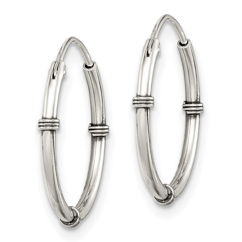 Sterling Silver Polished And Antiqued Endless Hoop Earrings