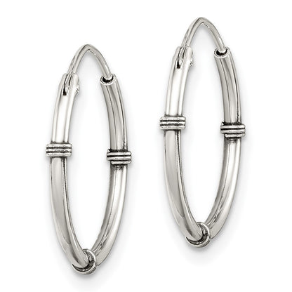 Sterling Silver Polished And Antiqued Endless Hoop Earrings