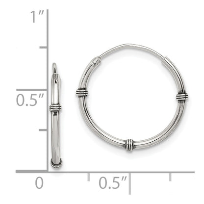 Sterling Silver Polished And Antiqued Endless Hoop Earrings