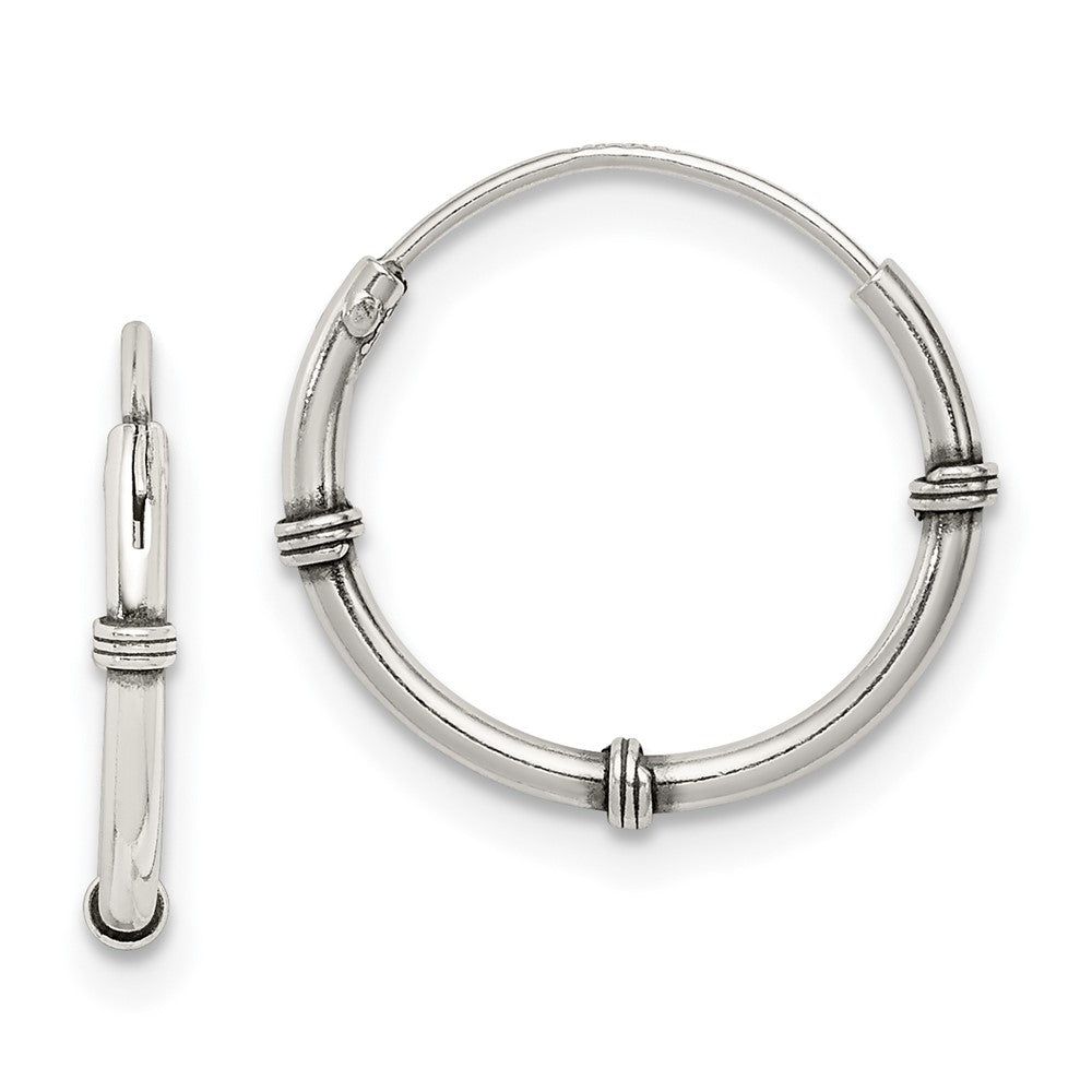 Sterling Silver Polished And Antiqued Endless Hoop Earrings