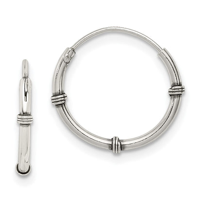 Sterling Silver Polished And Antiqued Endless Hoop Earrings
