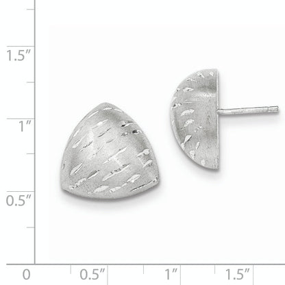 Sterling Silver Satin/Diamond-Cut Puffed Triangle Post Earrings