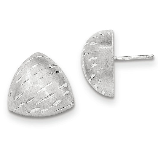 Sterling Silver Satin/Diamond-Cut Puffed Triangle Post Earrings