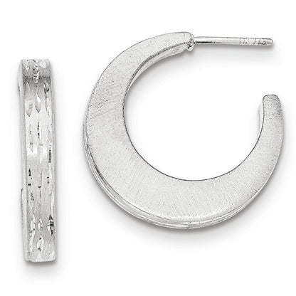 Sterling Silver Brushed/Diamond-Cut Post Hoop Earrings