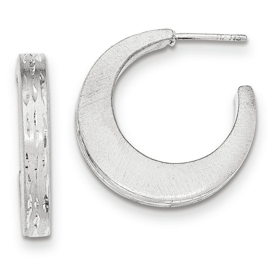 Sterling Silver Brushed/Diamond-Cut Post Hoop Earrings