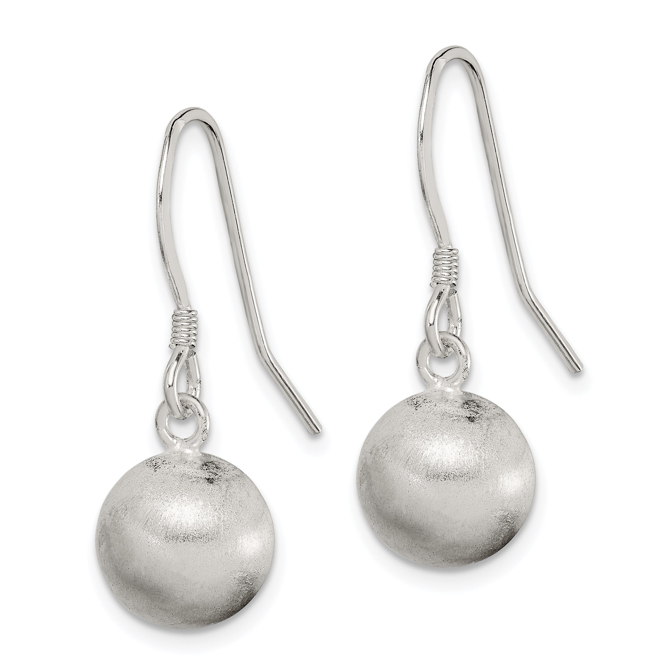 Sterling Silver Polished Laser-Cut Ball 10mm Shepherd Hook Earrings