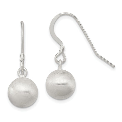 Sterling Silver Polished Laser-Cut Ball 10mm Shepherd Hook Earrings