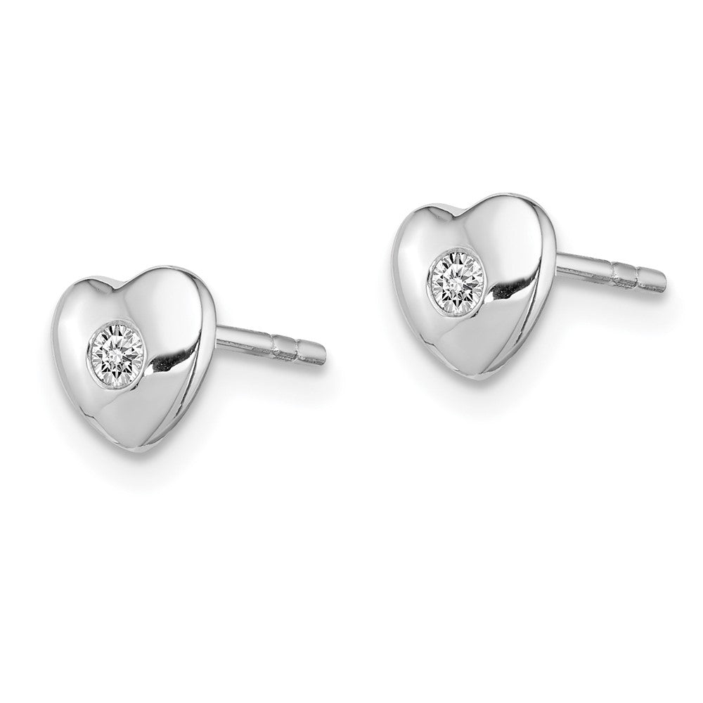 Sterling Silver Rhodium-Plated W/Cz Heart Post Earrings