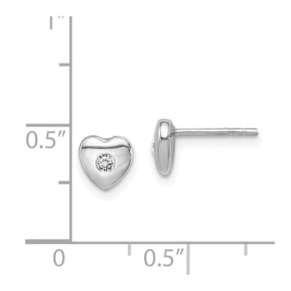 Sterling Silver Rhodium-Plated W/Cz Heart Post Earrings