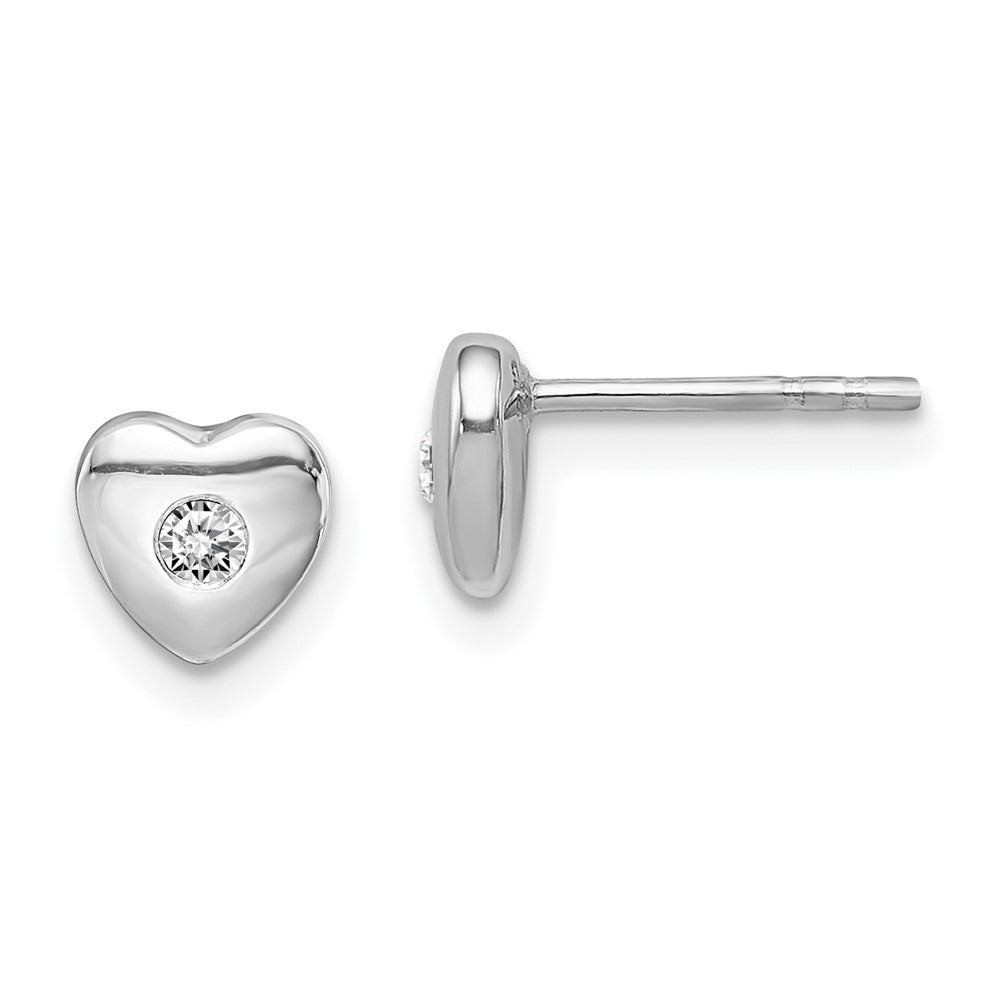 Sterling Silver Rhodium-Plated W/Cz Heart Post Earrings