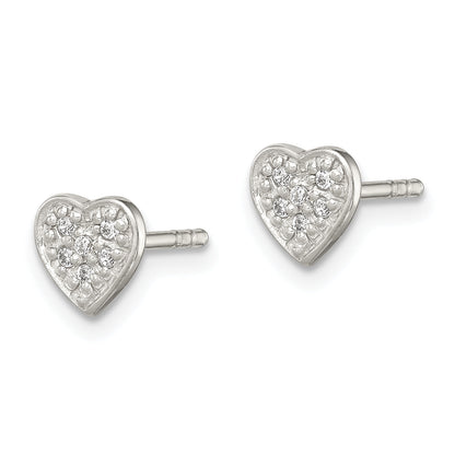 Sterling Silver Cz Heart Post Earrings