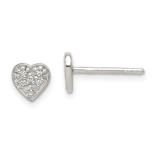 Sterling Silver Cz Heart Post Earrings