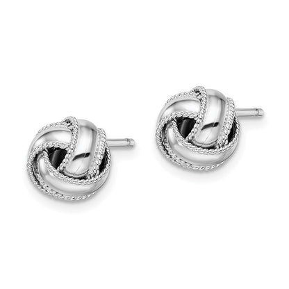 Sterling Silver Rhodium-Plated Rope Edged Knot Post Earrings